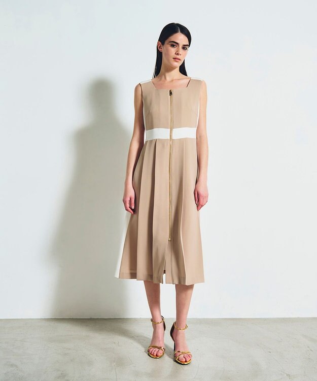 GRACE CONTINENTAL ラインバイカラードレス ベージュ