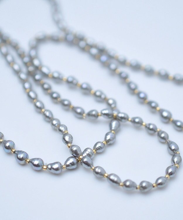 monshiro 【バロックパール/2WAY】イチョウロング ネックレス ゴールド×グレー