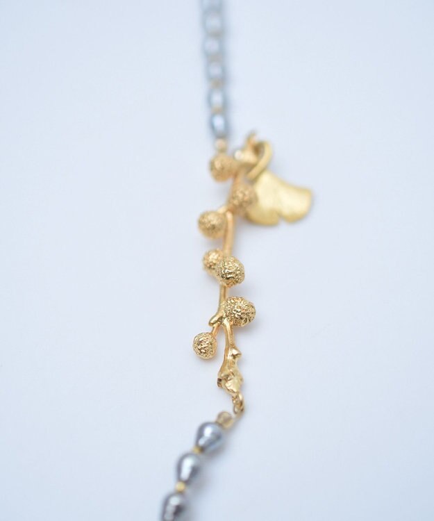 monshiro 【バロックパール/2WAY】イチョウロング ネックレス ゴールド×グレー