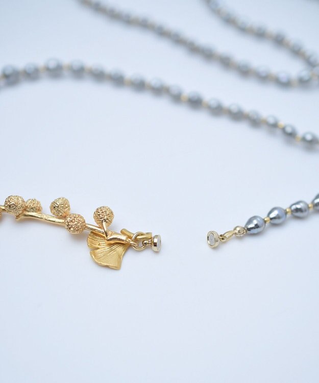 monshiro 【バロックパール/2WAY】イチョウロング ネックレス ゴールド×グレー