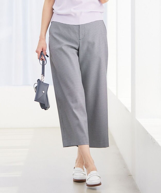 J.PRESS LADIES L 【洗える】 シャークスキンハウンドトゥース セミワイド パンツ ネイビー系3
