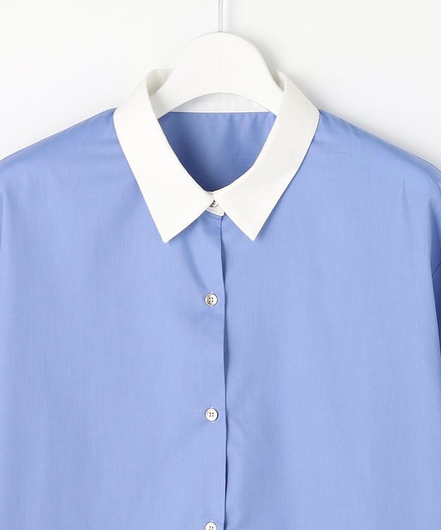 ANY SIS L ニットレイヤード シャツ ツインセット チャコール×ブルー