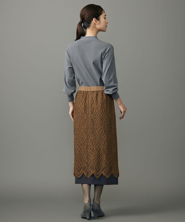 自由区 S 【SHIHOさん着用】バイカラーレース スカート キャメル×グレー