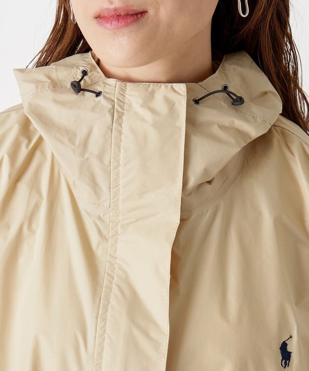 MOONBAT POLO RALPH LAUREN(ポロ ラルフローレン) ポロポニー ポケッタブル レインポンチョ レインコート 無地 フード 収納袋 ロゴ入 レディース ベージュ