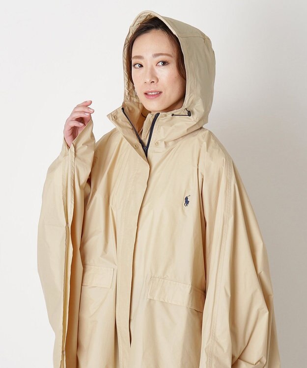 MOONBAT POLO RALPH LAUREN(ポロ ラルフローレン) ポロポニー ポケッタブル レインポンチョ レインコート 無地 フード 収納袋 ロゴ入 レディース ベージュ