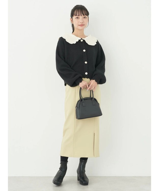 earth music&ecology フリルカラーカーディガン Black