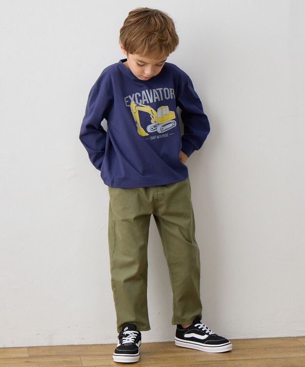 ANY KIDS はたらく車プリント 長袖Tシャツ ネイビー