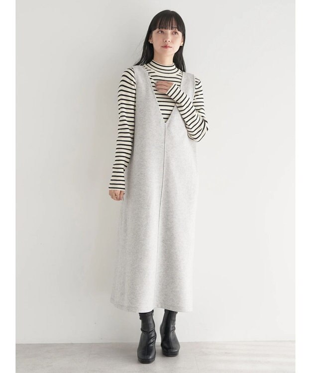 earth music&ecology 前後２ｗａｙ圧縮ニットジャンスカ Gray Mixture