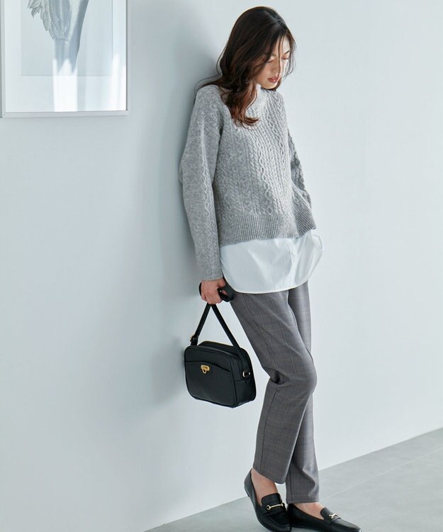 ANY 【洗濯機可能】シャツコンビケーブルニット グレー