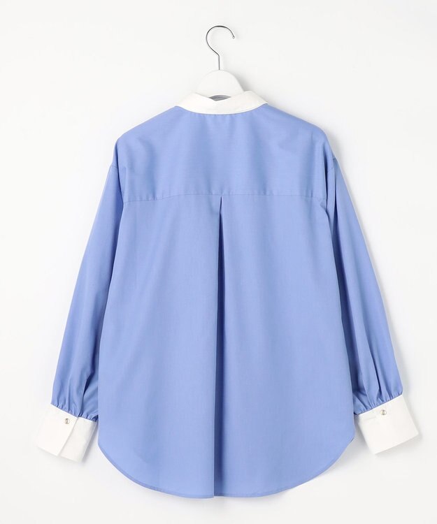 ANY SIS L ニットレイヤード シャツ ツインセット チャコール×ブルー