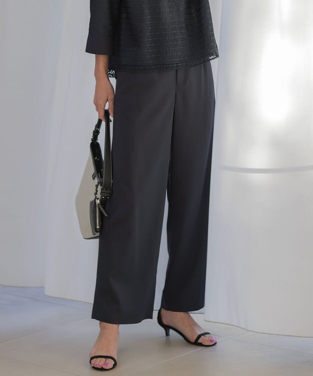 J.PRESS LADIES L トロピカルストレッチ ワイド パンツ ネイビー系