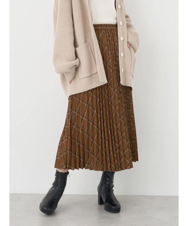 earth music&ecology すきな丈プリーツスカート Check Yellow