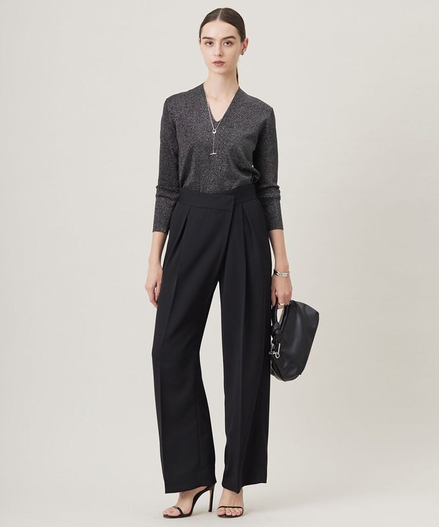 ICB 【洗える】シルフィルダブルクロス ワイドパンツ ブラック系