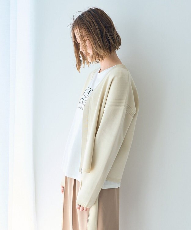 YECCA VECCA 配色VネックZIPカーディガン Ivory