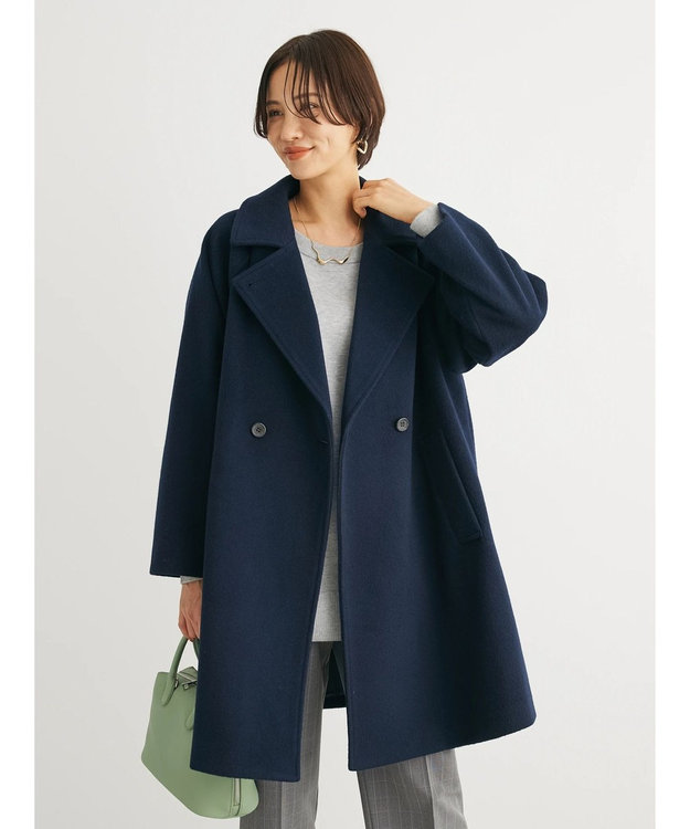 Green Parks ビーバー調テーラードカラーコート Navy