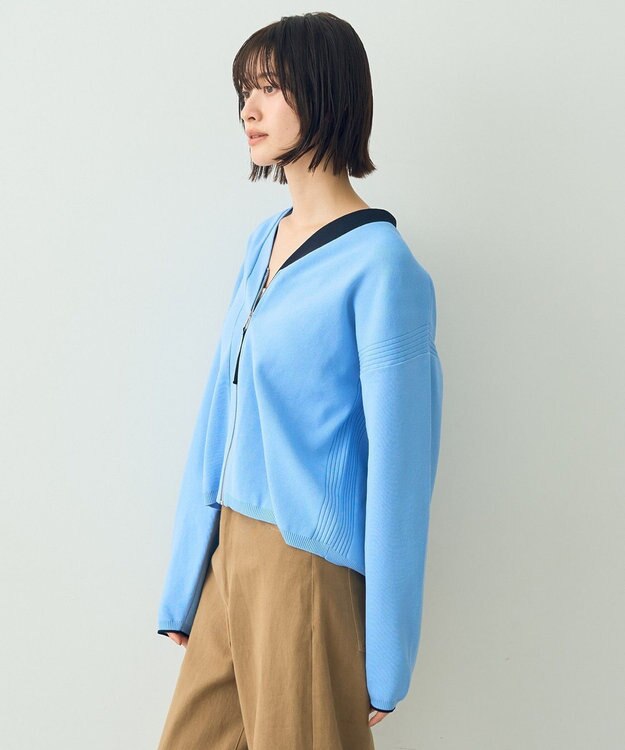 YECCA VECCA 配色VネックZIPカーディガン Sax