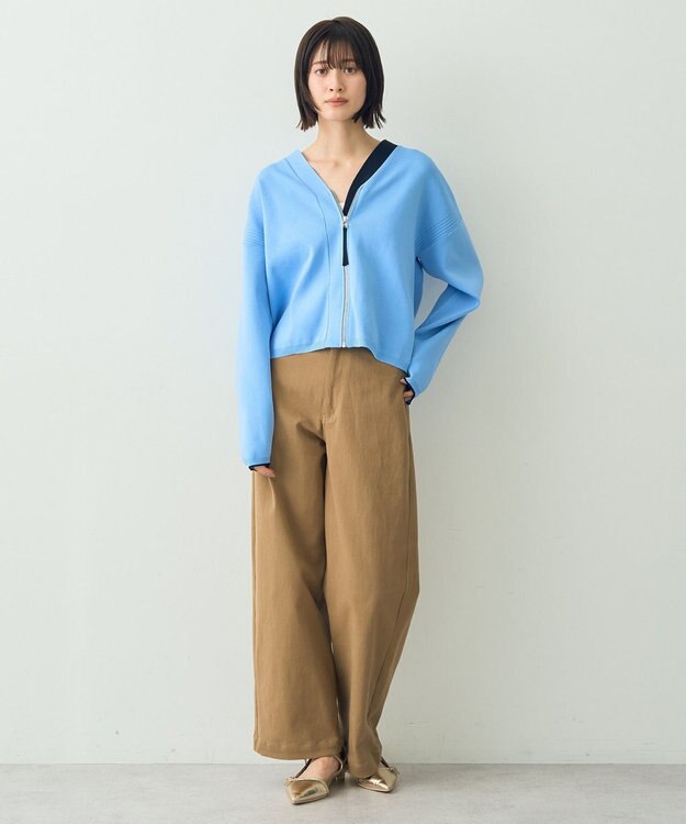 YECCA VECCA 配色VネックZIPカーディガン Sax