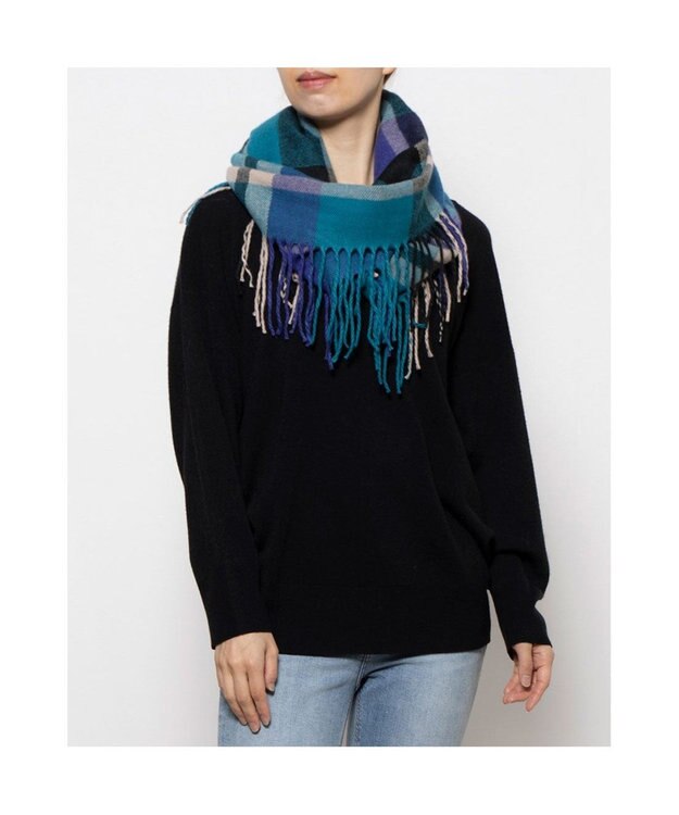 UNBILLION カシュネ cache nez / チェックサイドフリンジスヌード ブルー