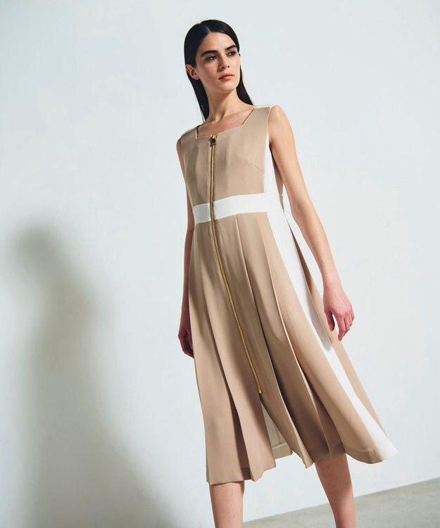 GRACE CONTINENTAL ラインバイカラードレス ベージュ