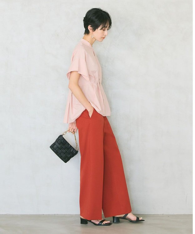 自由区 【WEB限定カラーあり/洗える/撥水加工】TRギャバ ワイドクロップドパンツ オレンジ系