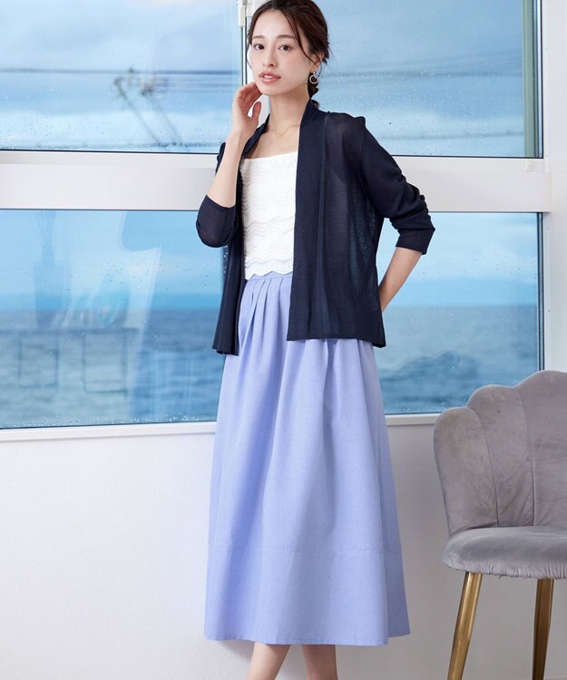 Tiaclasse 【選べる丈】麻調タックフレアスカート ミモレ丈サックス