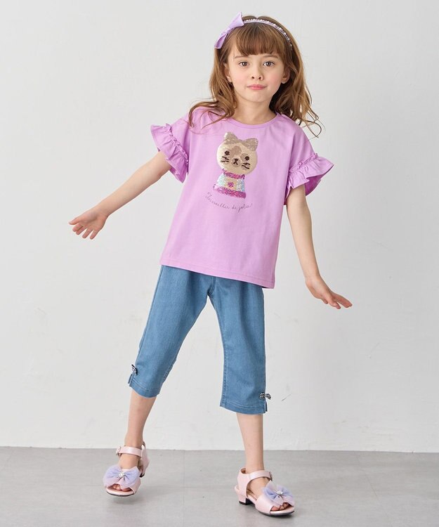 ANY KIDS 接触冷感 しろくま ミラクルスパンコール Tシャツ ラベンダー×ガチャガチャ