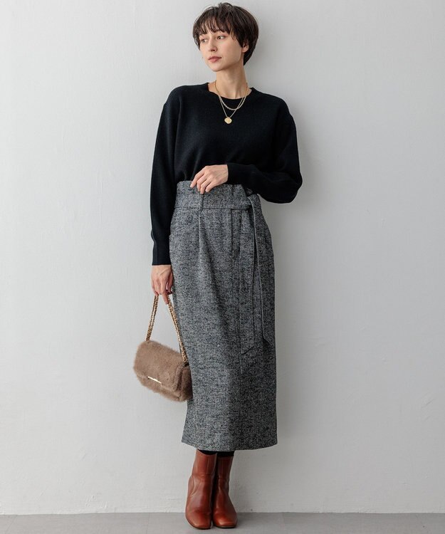 23区 【洗える】ウールカシミヤ クルーネック ニット ブラック系