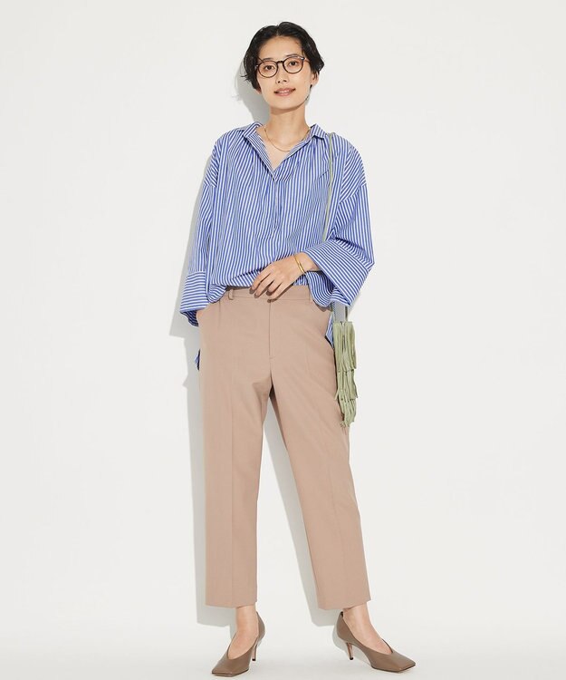 #Newans 【ANSWER for ヘルシーカジュアル】ワイドスリーブシャツ ブルー系ストライプ