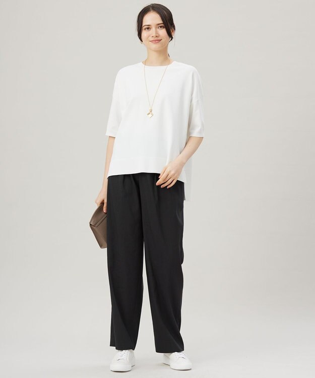 自由区 L 【接触冷感・UVカット】クレープストレッチプルオーバー ニットⅡ オフホワイト