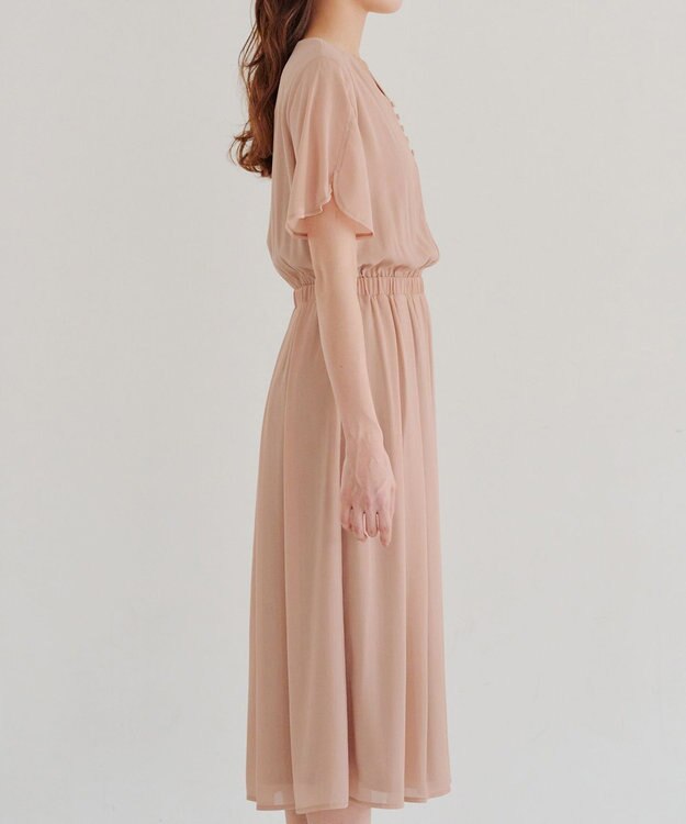 Tiaclasse 【洗える】花びらスリーブベルト付きワンピース ピンク