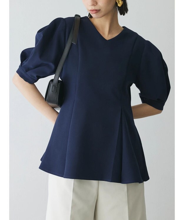 Green Parks AnriettMusee パフスリーブペプラムブラウス Dark Navy