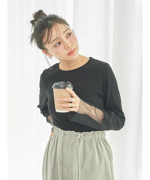 earth music&ecology 袖シアープルオーバー Black