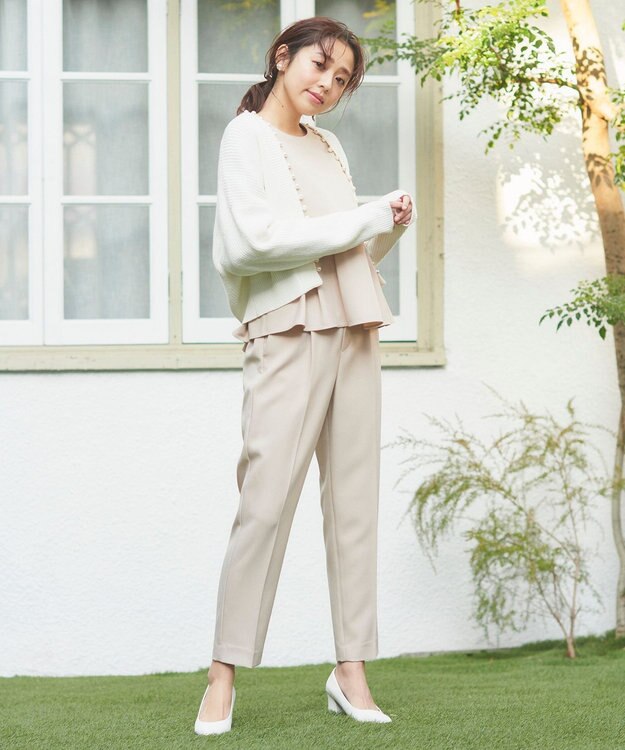 Feroux 【洗える】パール付き カーディガン アイボリー系