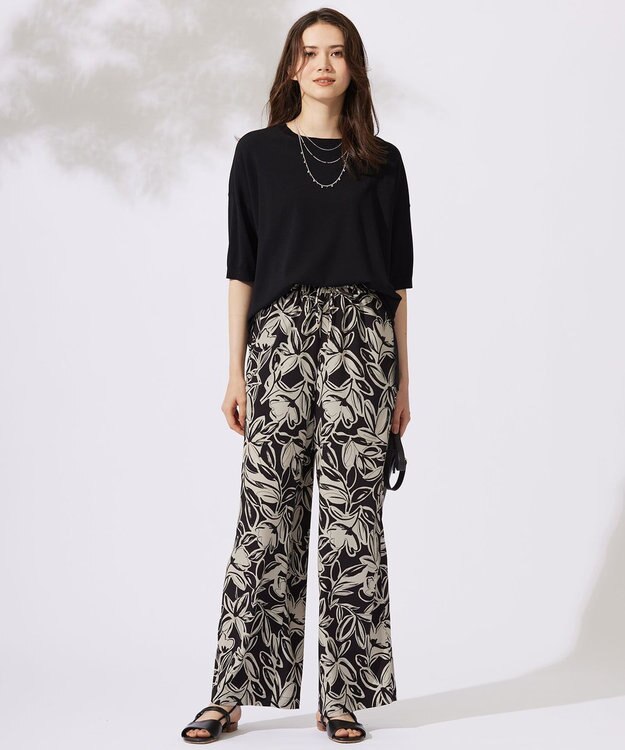 自由区 【接触冷感・UVカット】クレープストレッチプルオーバー ニットⅡ ブラック