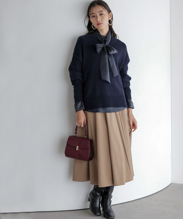 組曲 L コットンカシミヤMIX クルーネックニット ネイビー系