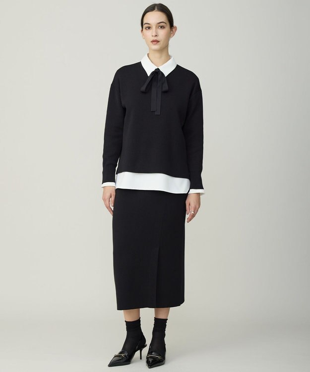 ICB マラボーテＷジョーゼット ボウタイ付きシャツカラートップス オフホワイト系