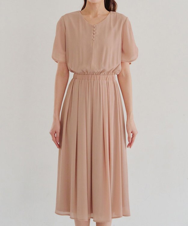 Tiaclasse 【洗える】花びらスリーブベルト付きワンピース ピンク