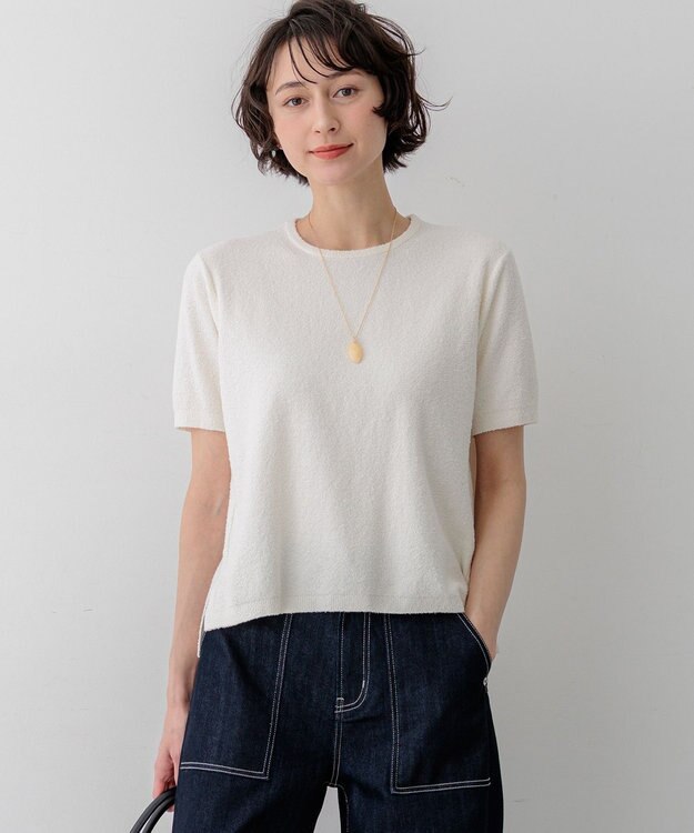 23区 コットンナイロンミニブークレ ニットT アイボリー系