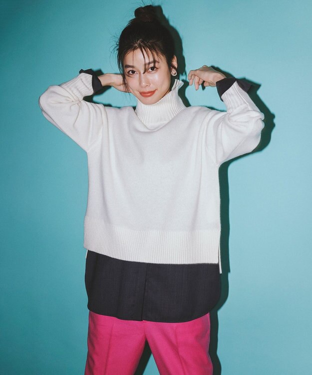 組曲 L ウールカシミヤミックス ロールネック ニット パールホワイト系