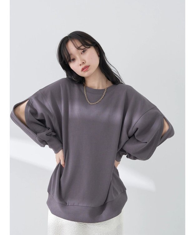 earth music&ecology 袖スリットスウェット Charcoal Gray