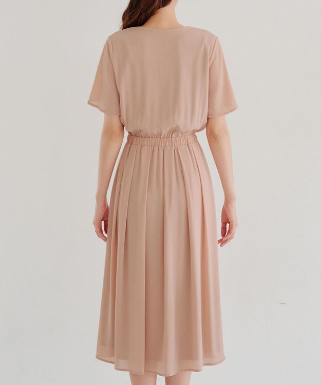 Tiaclasse 【洗える】花びらスリーブベルト付きワンピース ピンク