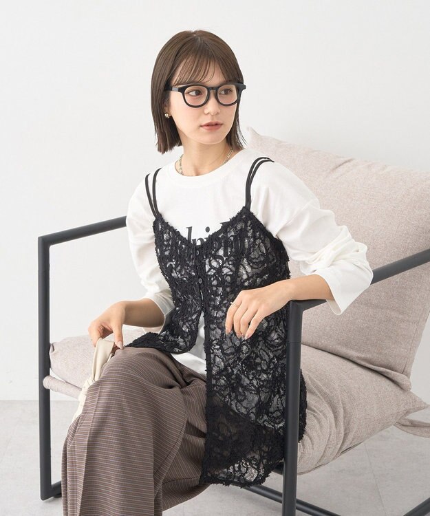 earth music&ecology モールレースキャミチュニック Black