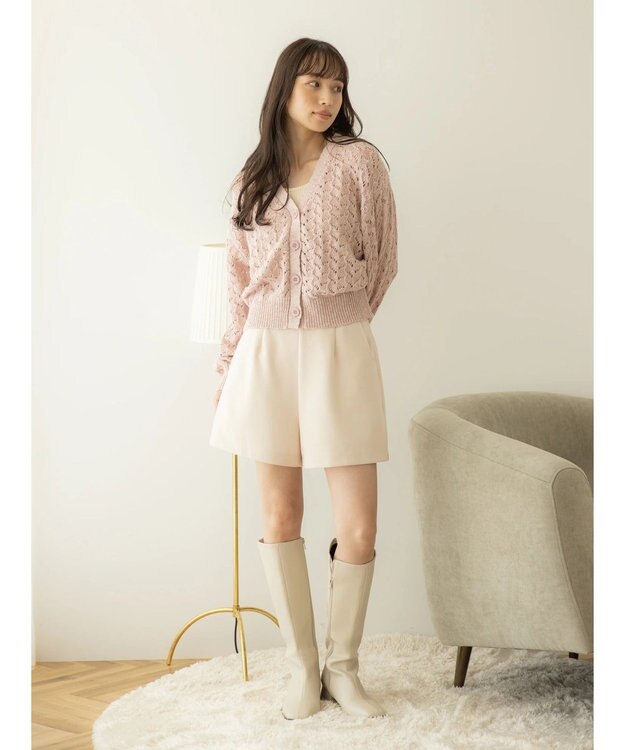 earth music&ecology スラブコットンレース編みカーディガン Pink