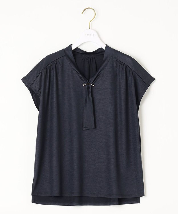 ANY SIS 【洗える】ポリベアボウタイ ブラウス ネイビー