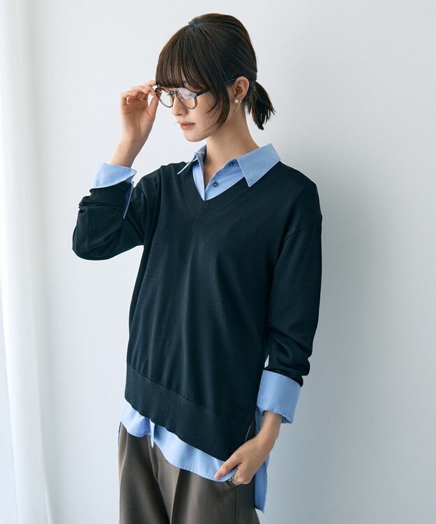 YECCA VECCA Vネックスリットニット Black