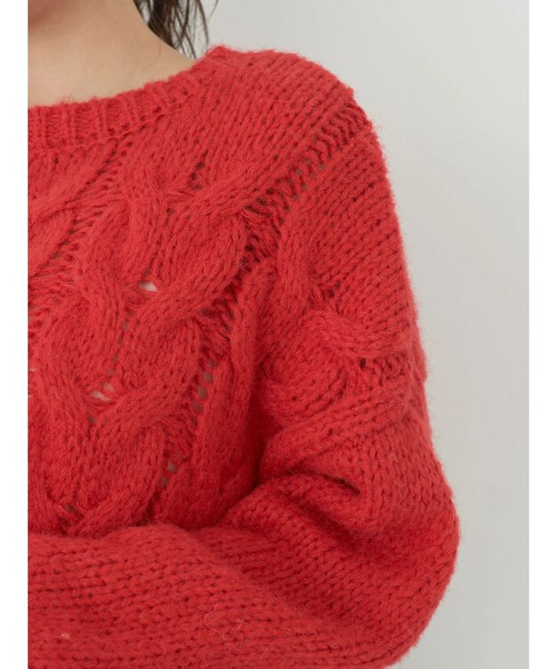 earth music&ecology ローゲージ手編み風ケーブルプルオーバー Red