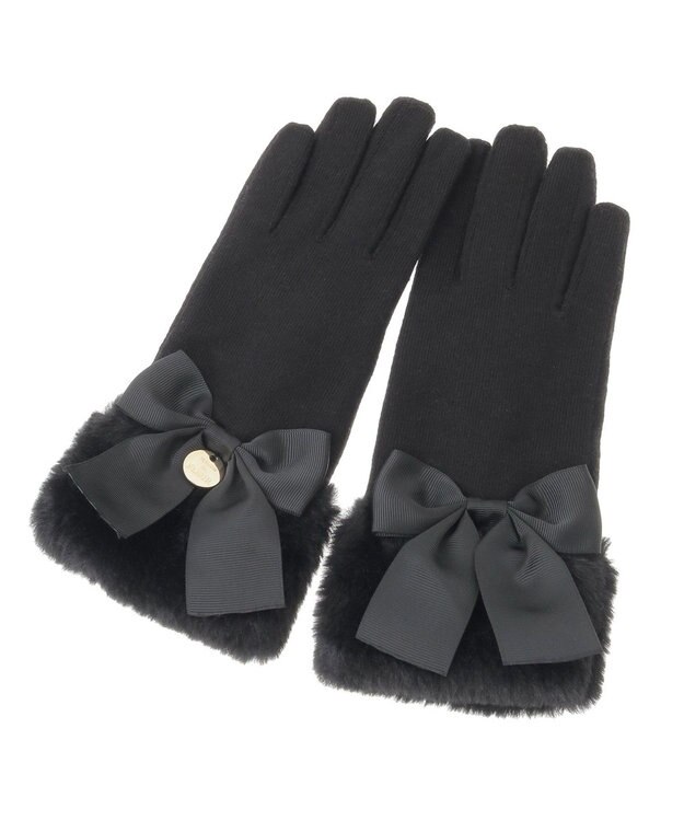 Maison de FLEUR ビッグリボンファーグローブ Black