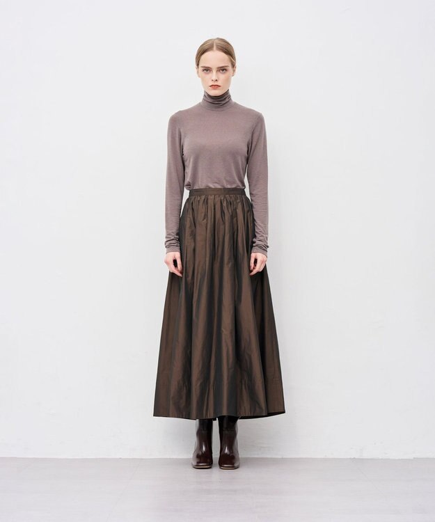 uncrave メモリータフタ フレアスカート ブラウン