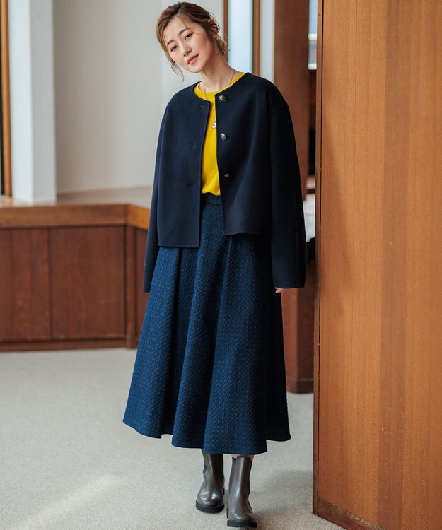 23区 S 【洗える】プレザンスジャカード タックスカート ネイビー系