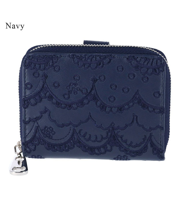 tsumori chisato CARRY スカラップししゅう 小銭入れ コインケース ミニ財布 猫モチーフ ネイビー